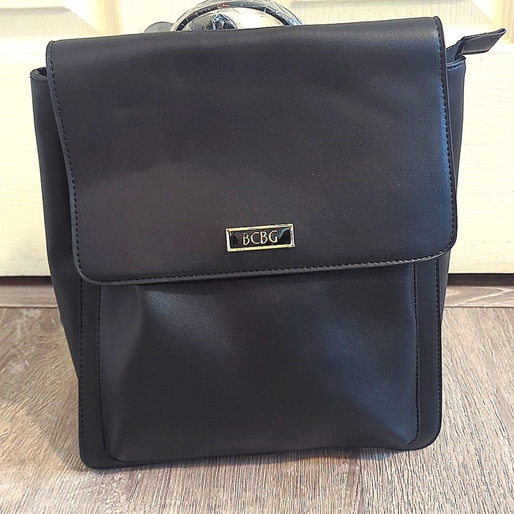 Versatile Black BCBG Faux Leather Backpack NWT